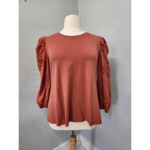 Jack + Avery Eyelet Puff Sleeves Knit Top SZ 1X